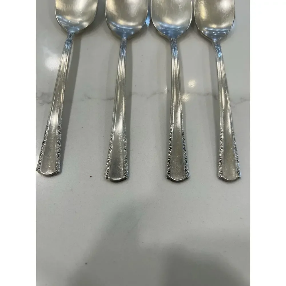 Vtg Set Of 4 Holmes &‎ Edwards May Queen Spoons 6” Silverplate Inlaid IS